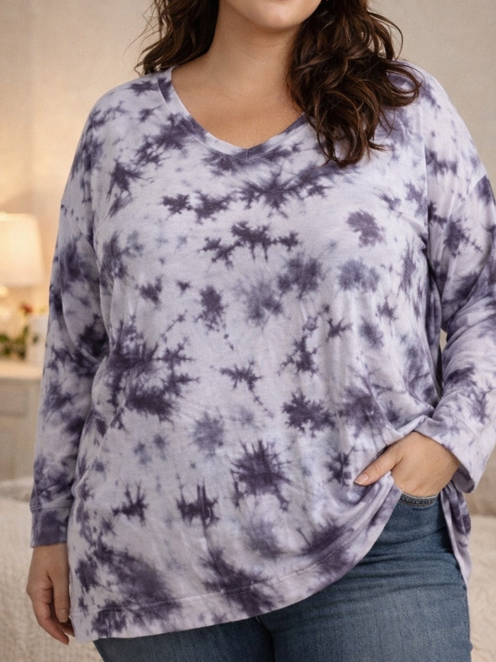 American Eagle Soft & Sexy Long Sleeve Tee XXL blue/light blue Tie Dye Oversized